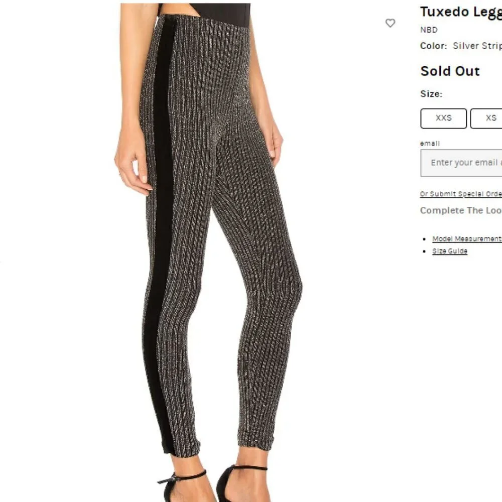 NBD | Tuxedo Legging in Silver Stripe Metallic High Rises Pull-On Pants Size M